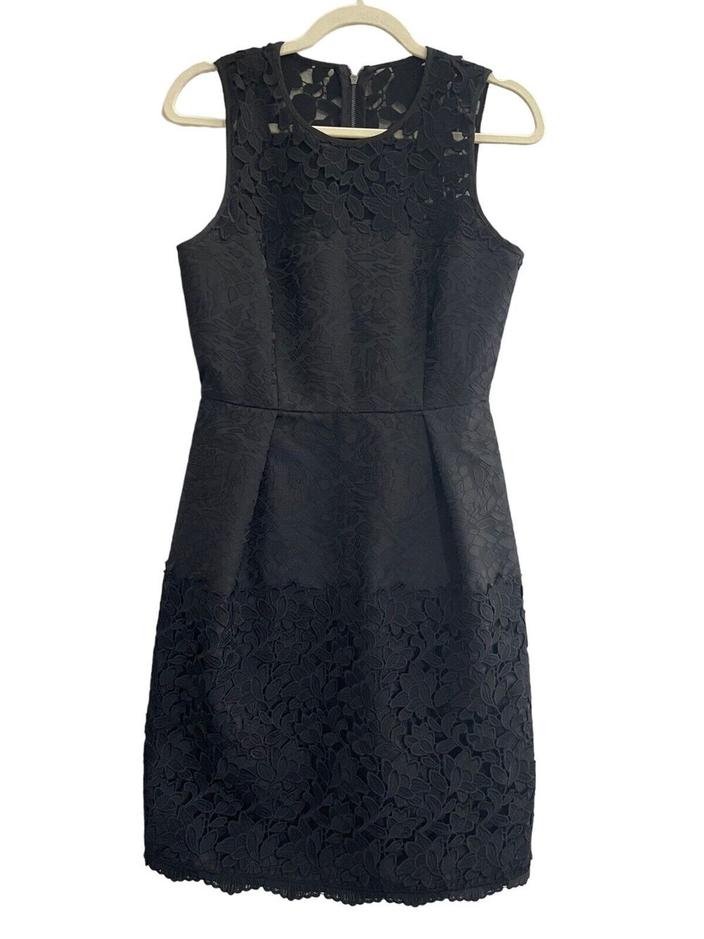 White House Black Market 2 Black Embroidered Lace Overlay dress sleeveless #7123